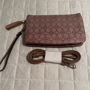 Chic Pink Patterned Clutch with Wristlet and Crossbody.